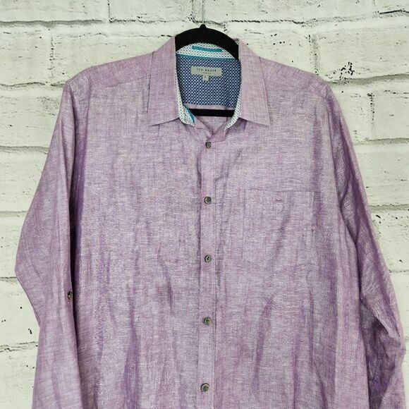 Ted Baker London Linen Blend Longsleeve Button Down Shirt Purple Size 5 XL - Picture 2 of 11